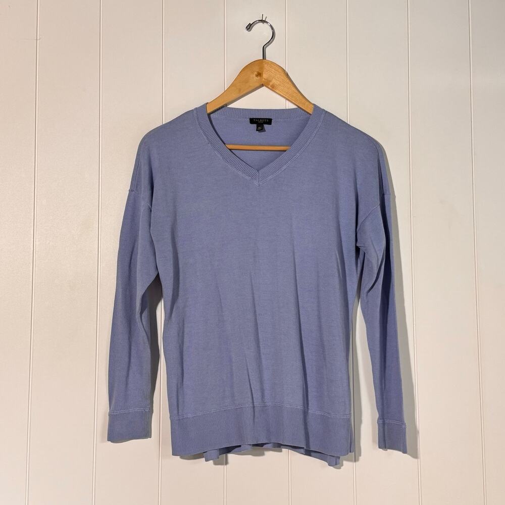 Talbots Petites Light Blue V Neck Lightweight Knit Sweater PM Soft Casual - Picture 2 of 6